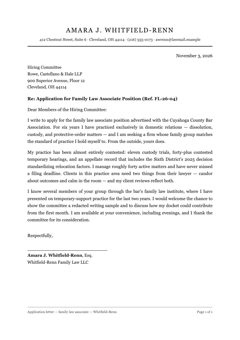 Classic professional application letter